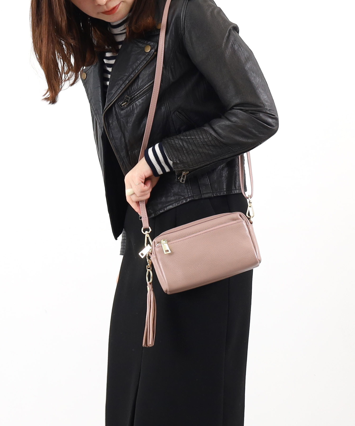 シュリンクレザー横型ミニショルダーバッグ 定番FG