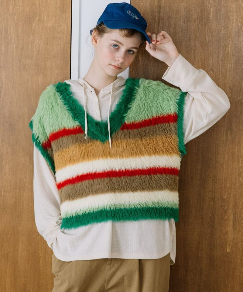 フェザーヤーンボーダーVネックベスト