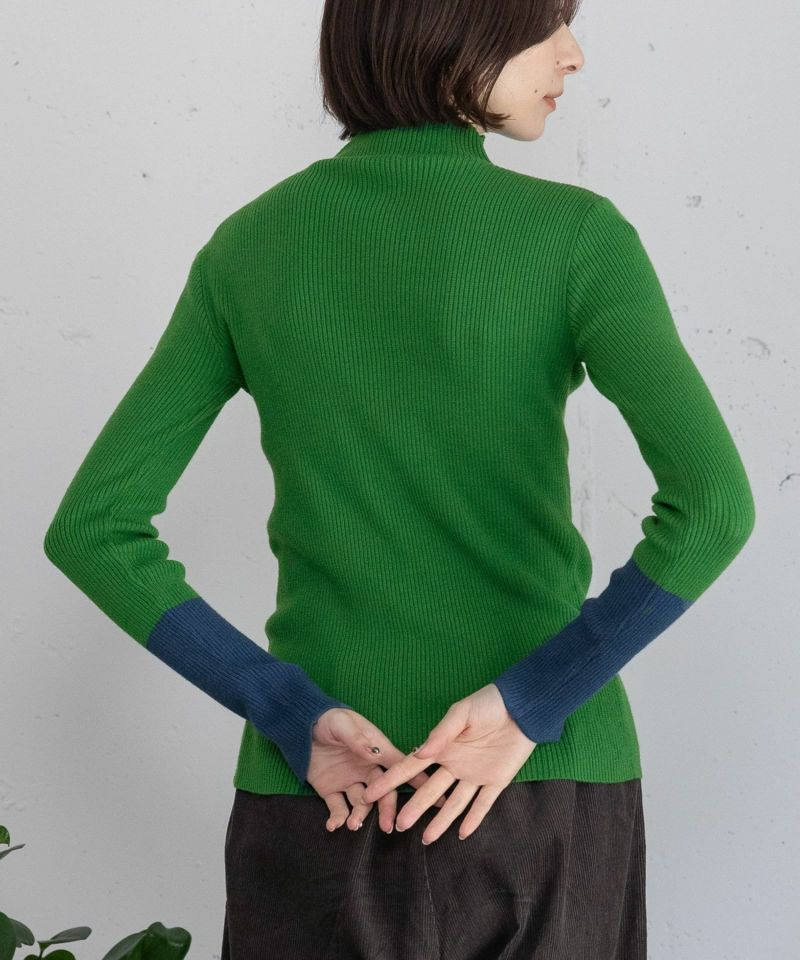 シアバターバイカラーハイネックリブニット