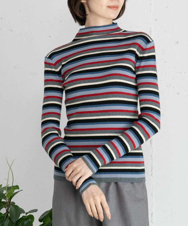 シアバターボーダーハイネックリブニット