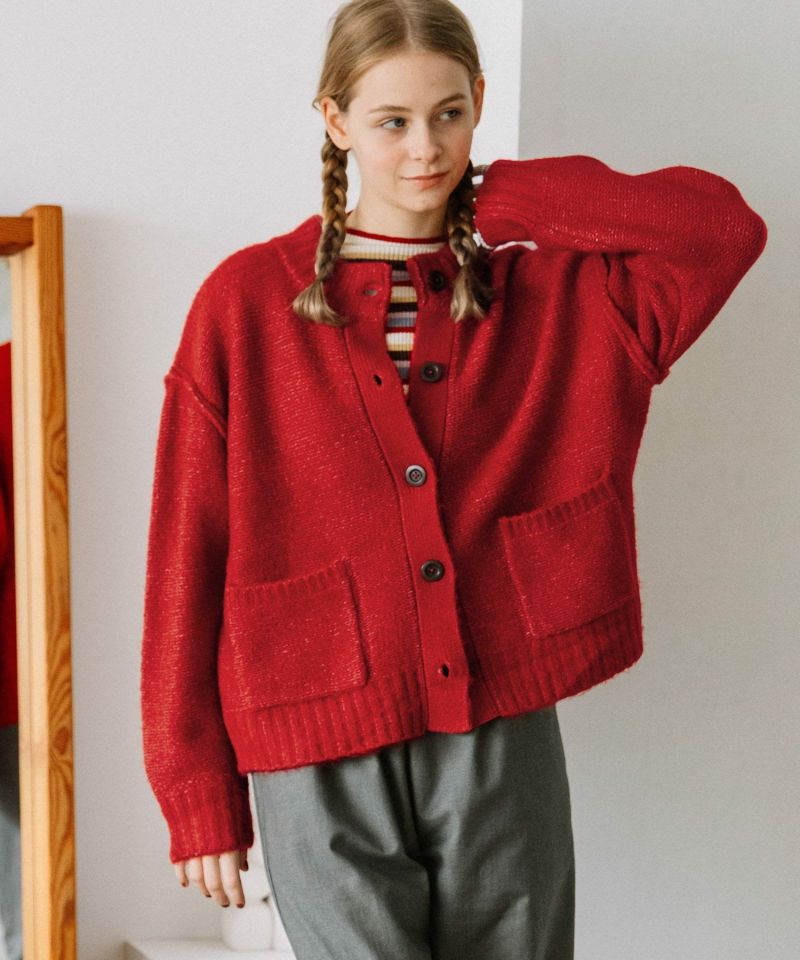 モックネックニットカーディガン