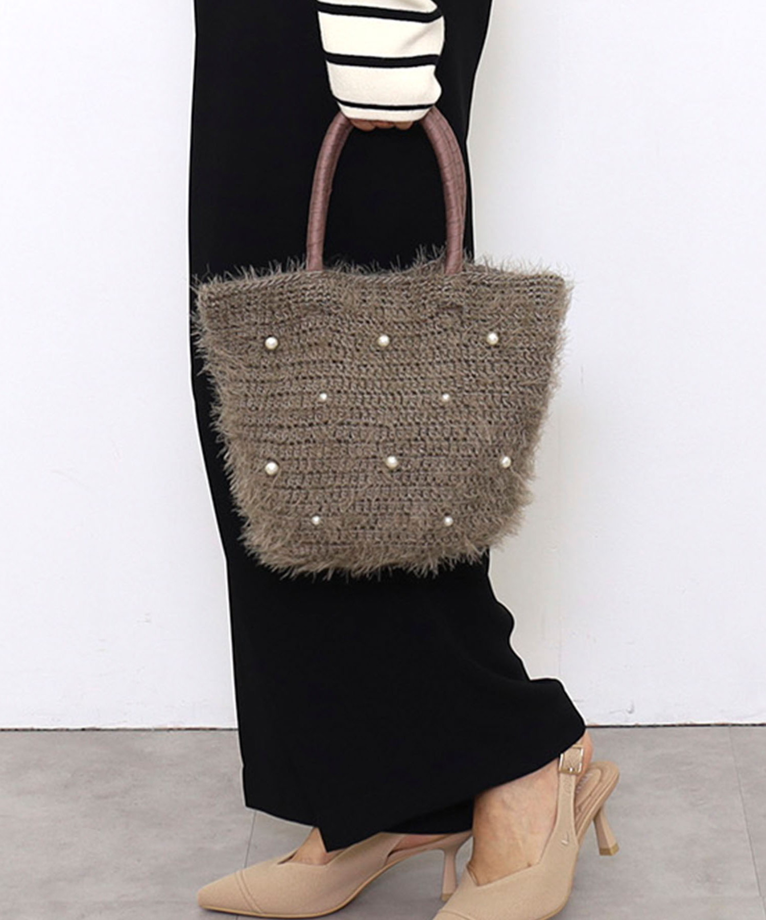 【OUTLET SALE】 JSC ﾊﾟｰﾙ付ﾌｪｻﾞｰﾆｯﾄﾄｰﾄﾊﾞｯｸﾞ