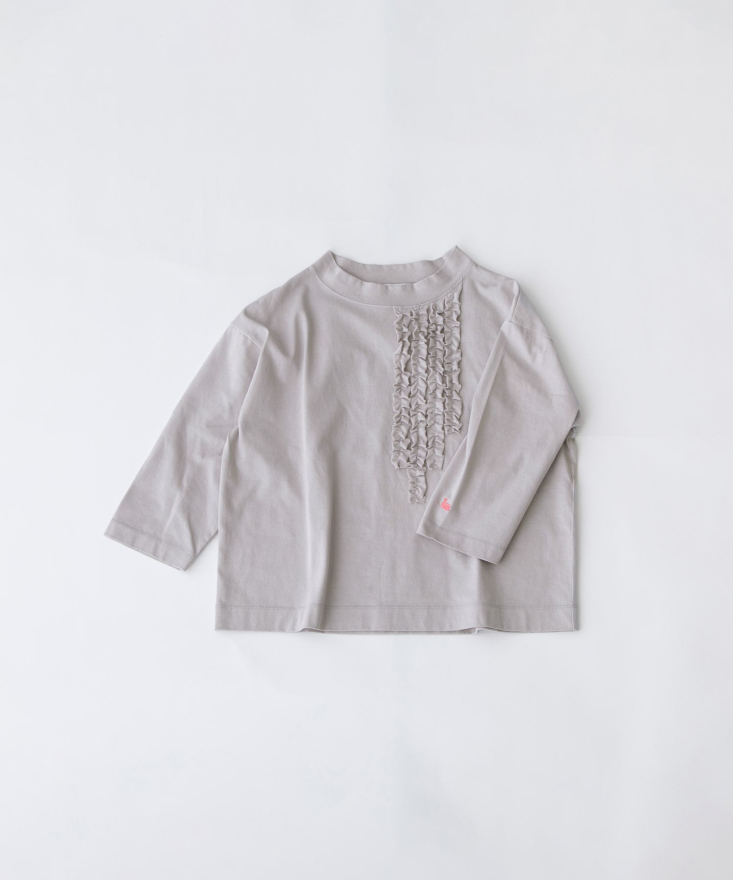 モックネック6分袖フリルTシャツ