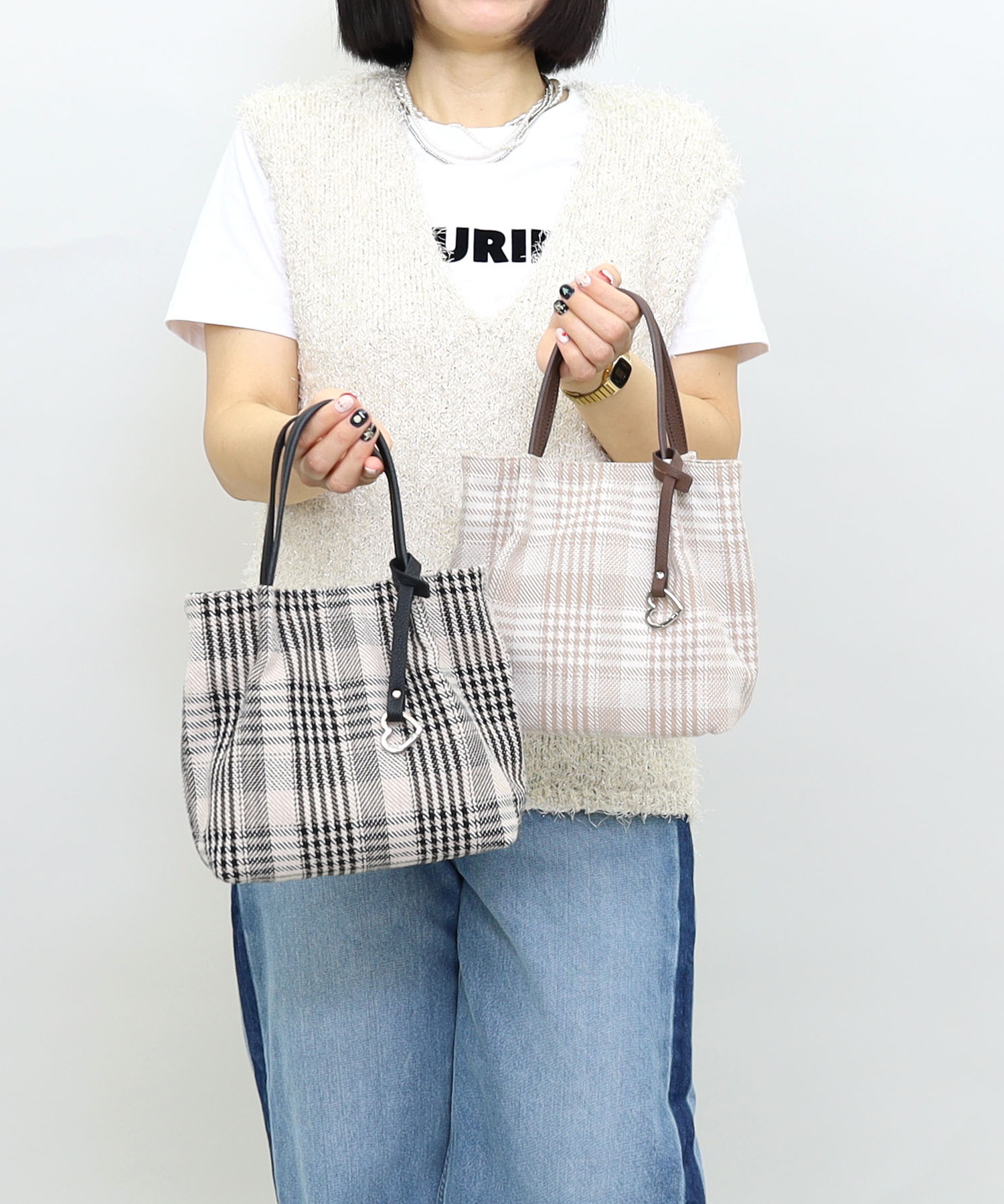 チェック柄ツマミハンドル２ＷＡＹミニトートバッグ