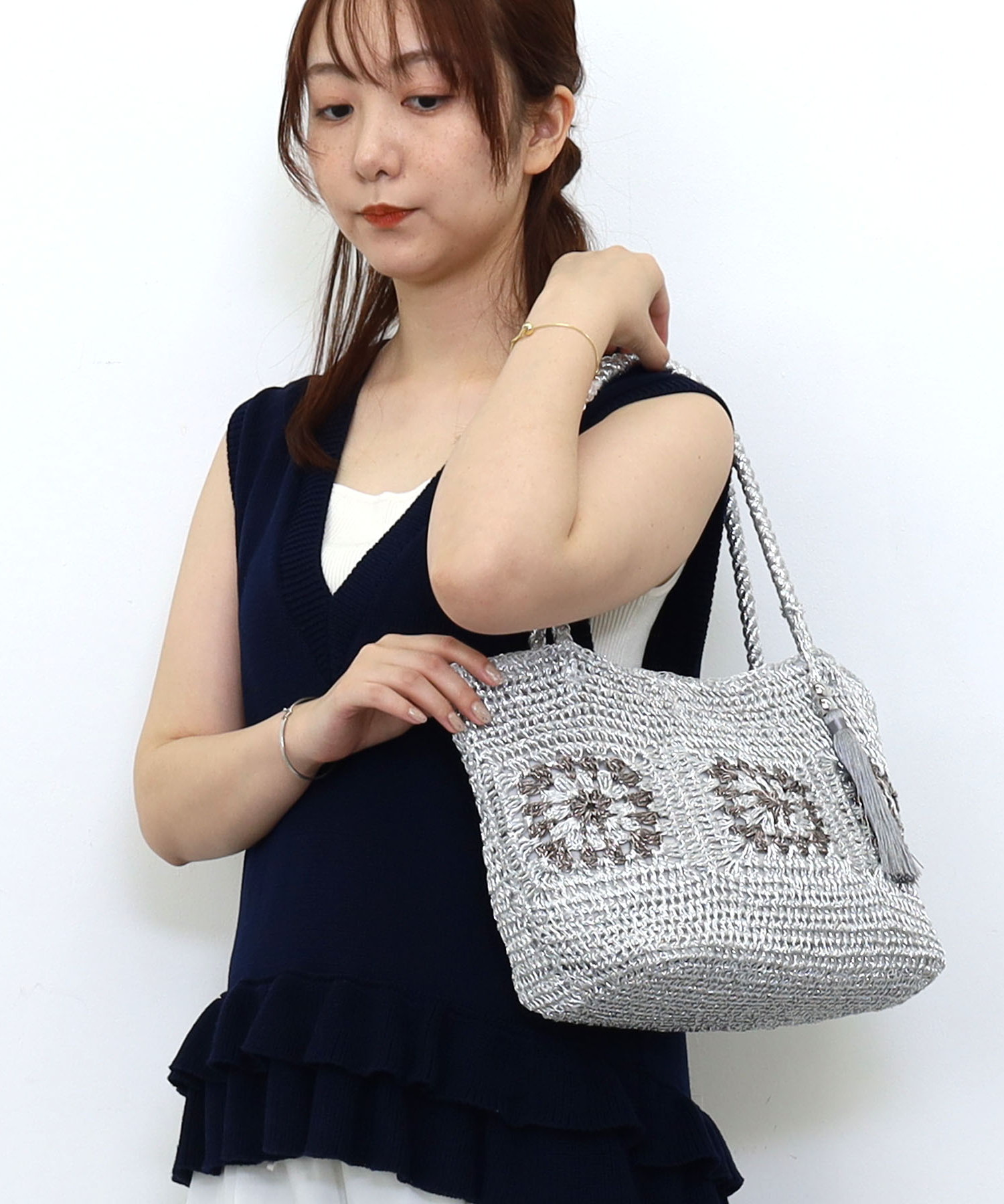 メタリックコードクロシェ編みトートバッグ