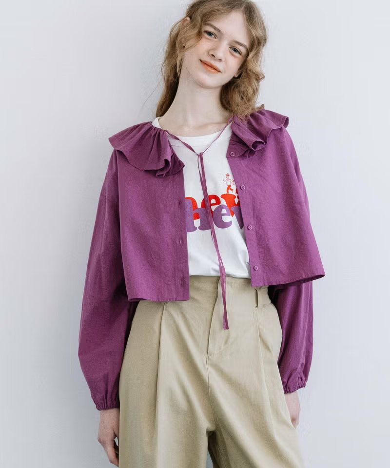 ラッフルカラークロップドブラウス