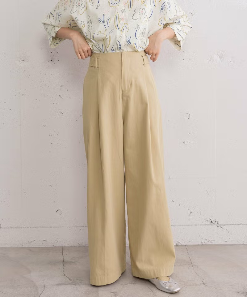 コットンリネンサージサイドベルトパンツ