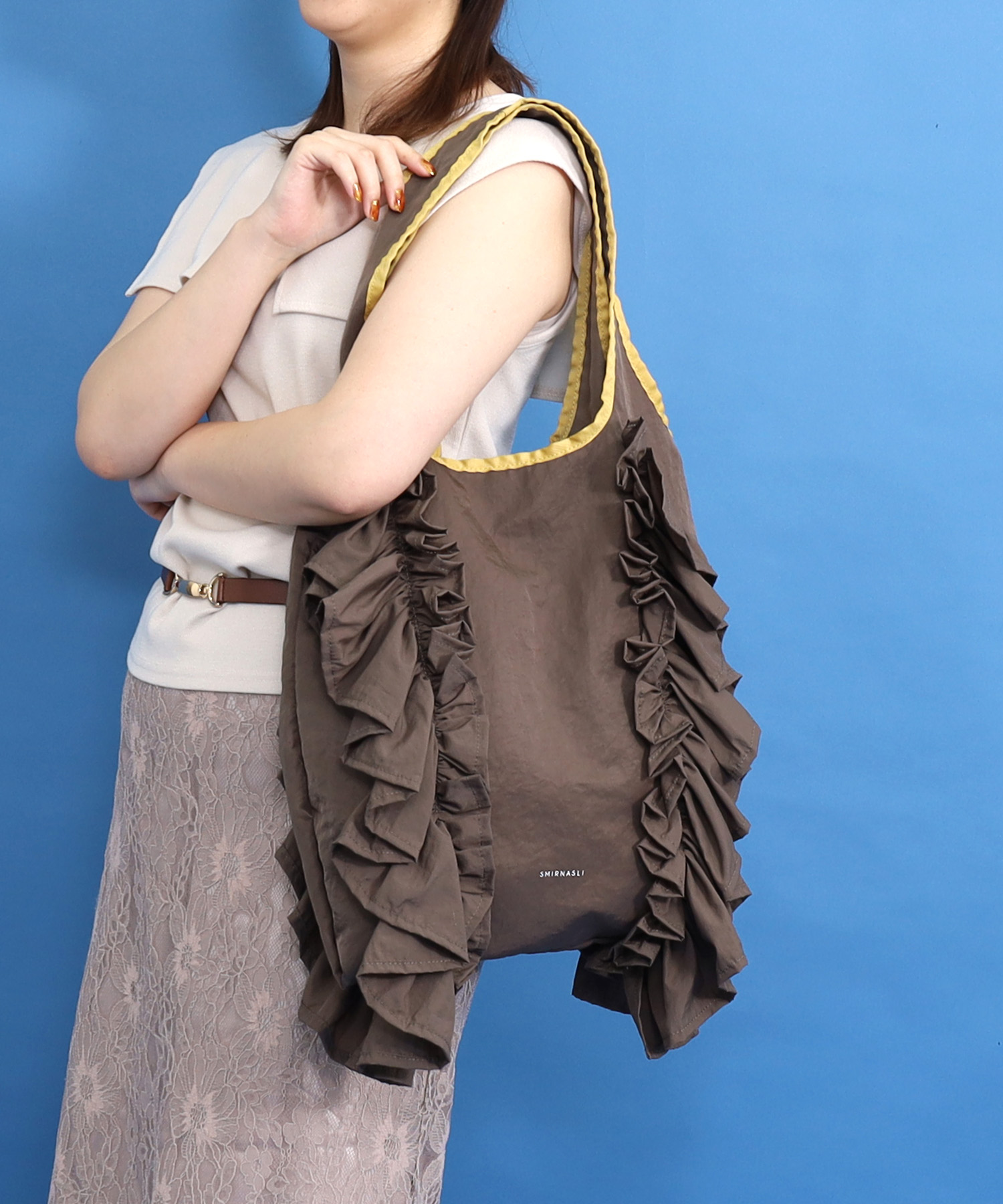 【OUTLET SALE】配色フリルトートバッグ／Ａ４対応