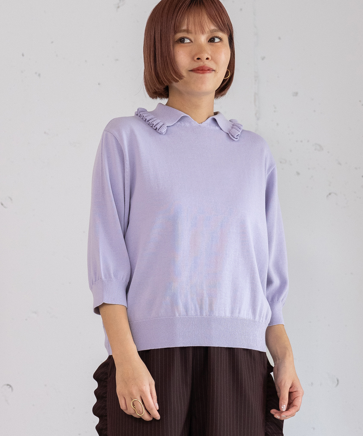 フリル衿ニットプルオーバー