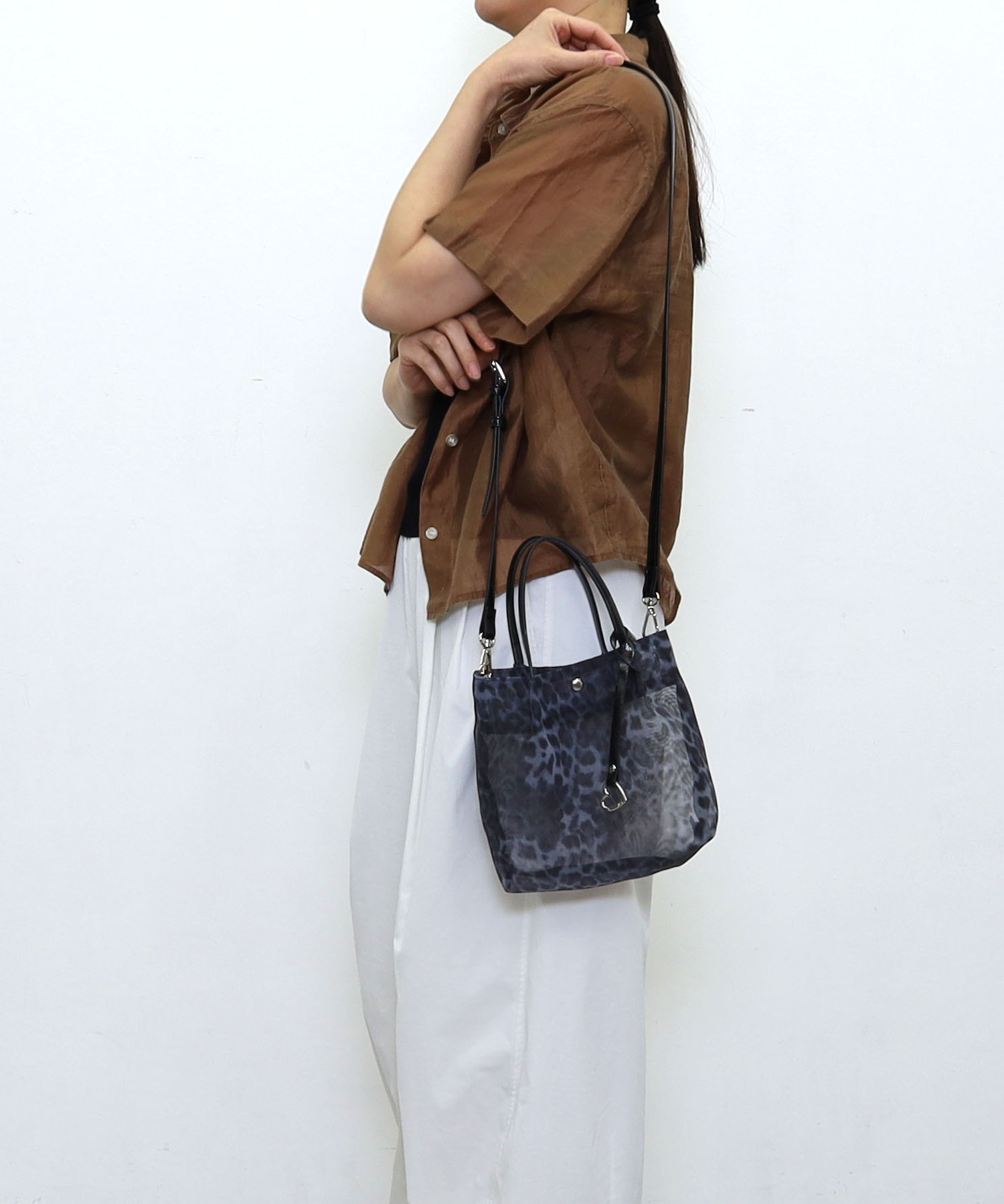 ヒョウ柄メッシュツマミハンドル２ＷＡＹミニトートバッグ