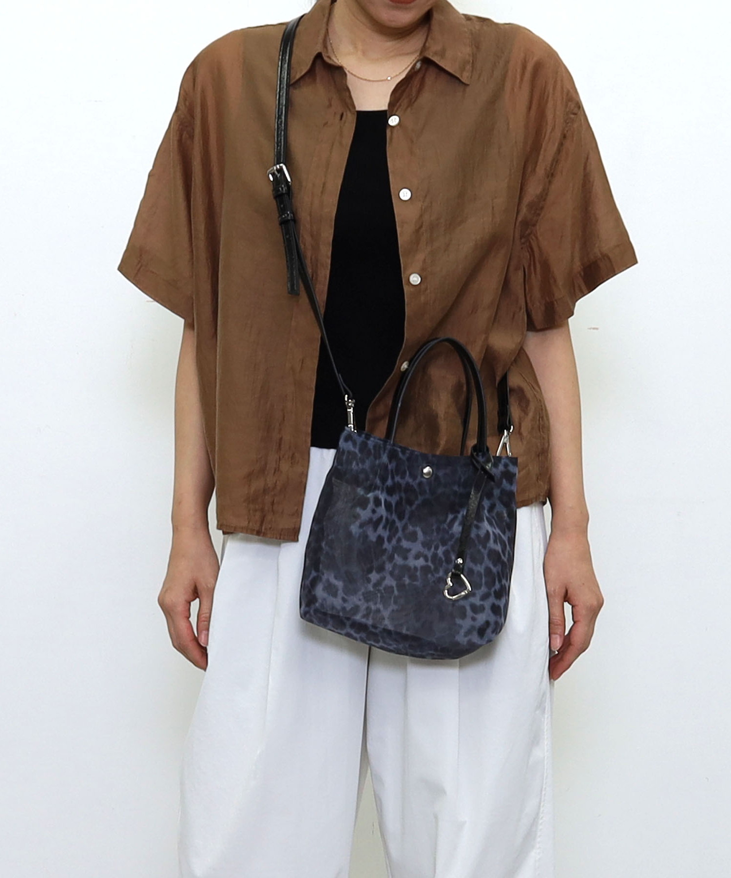 ヒョウ柄メッシュツマミハンドル２ＷＡＹミニトートバッグ