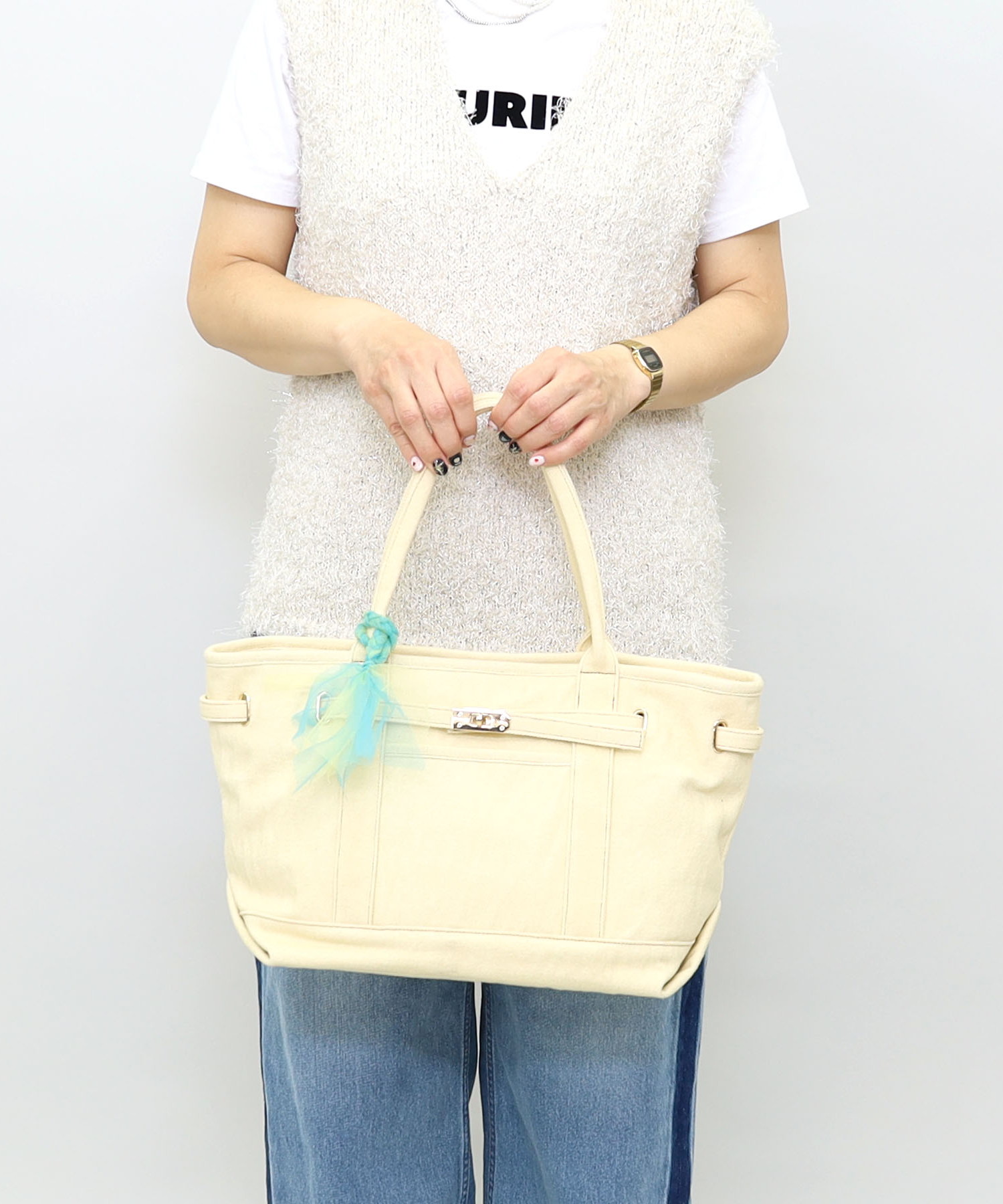 ヒネリ付デニムトートバッグ／Ａ４対応