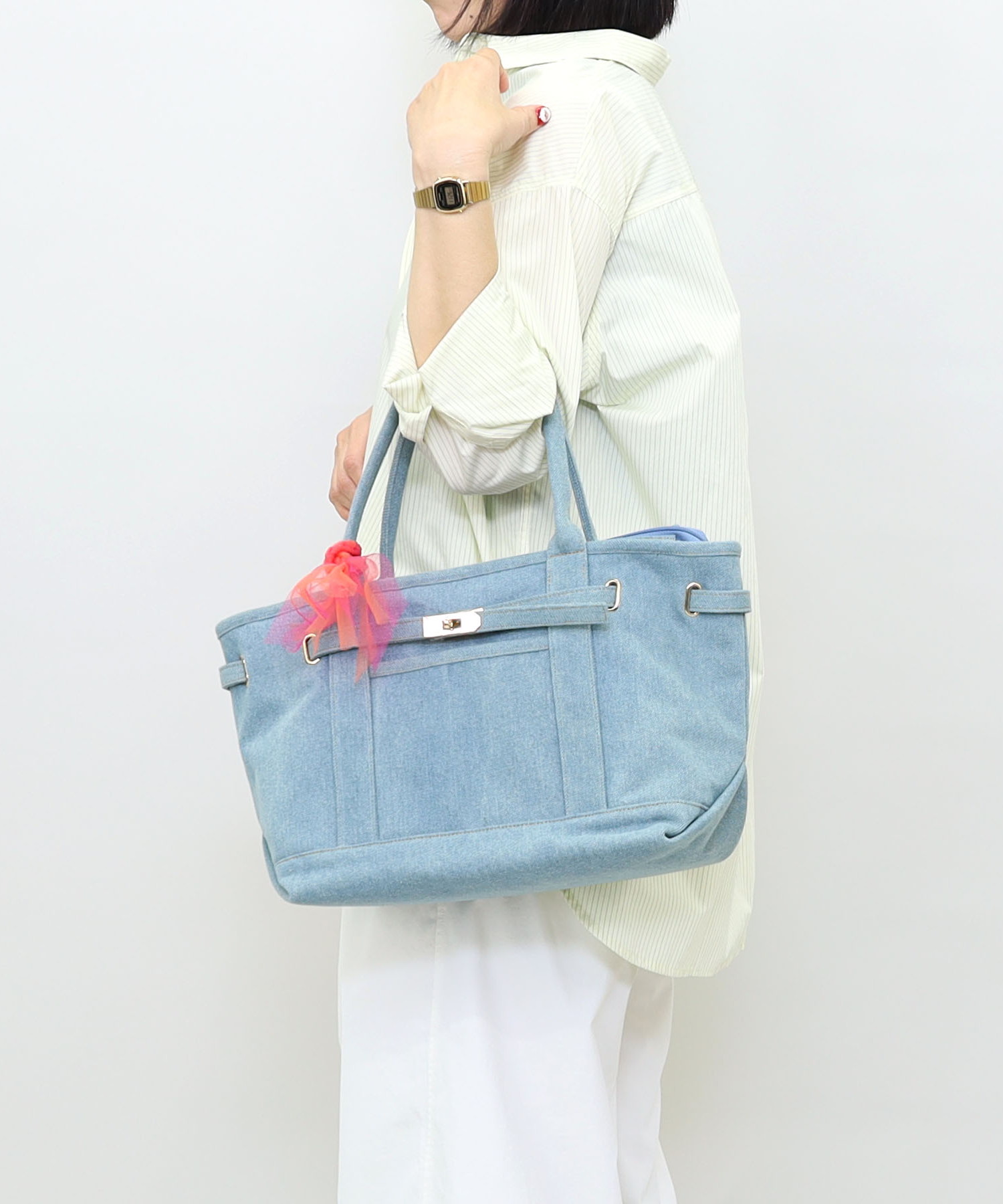 ヒネリ付デニムトートバッグ／Ａ４対応