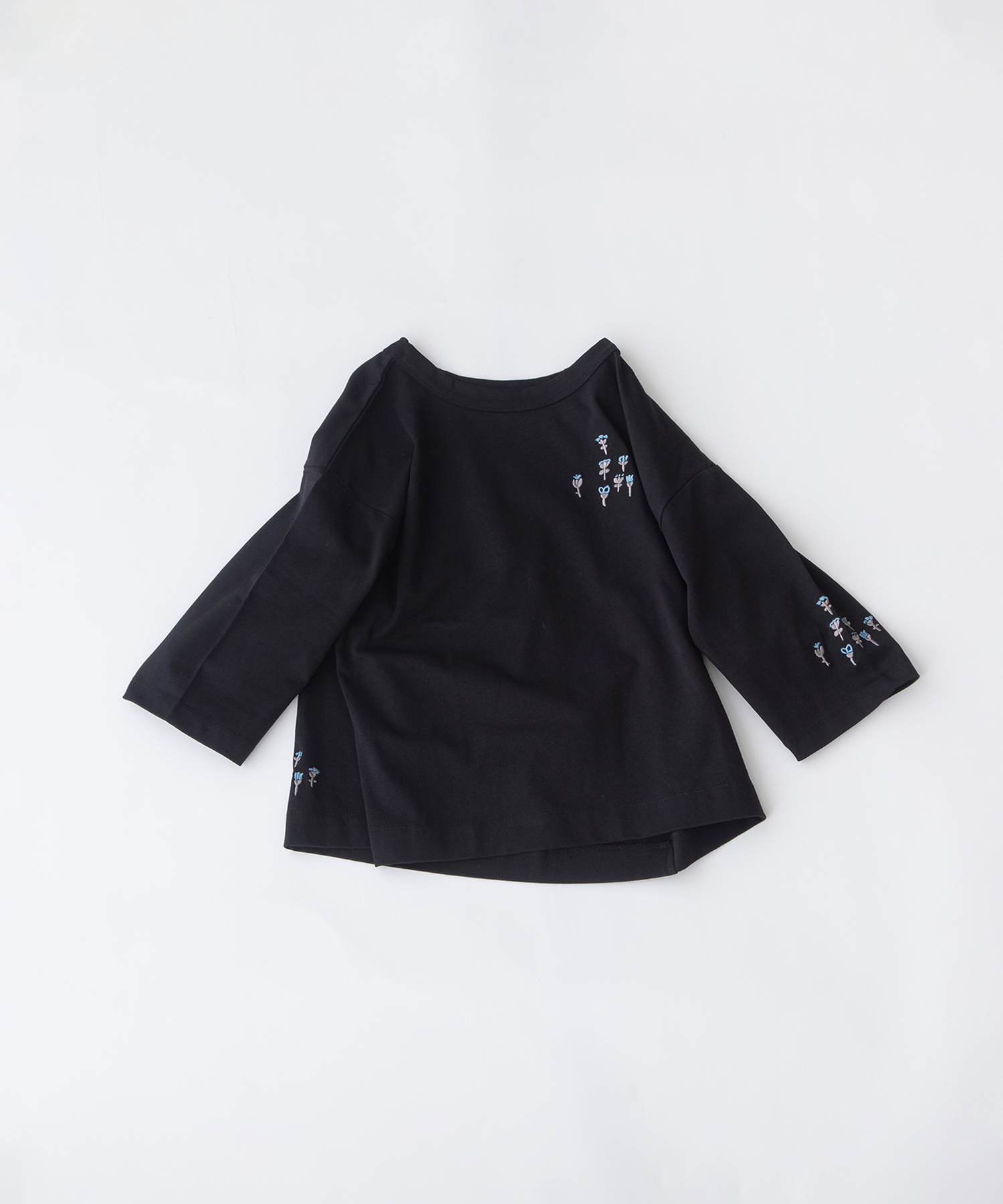 USコットンフラワー刺繍5分袖Tシャツ