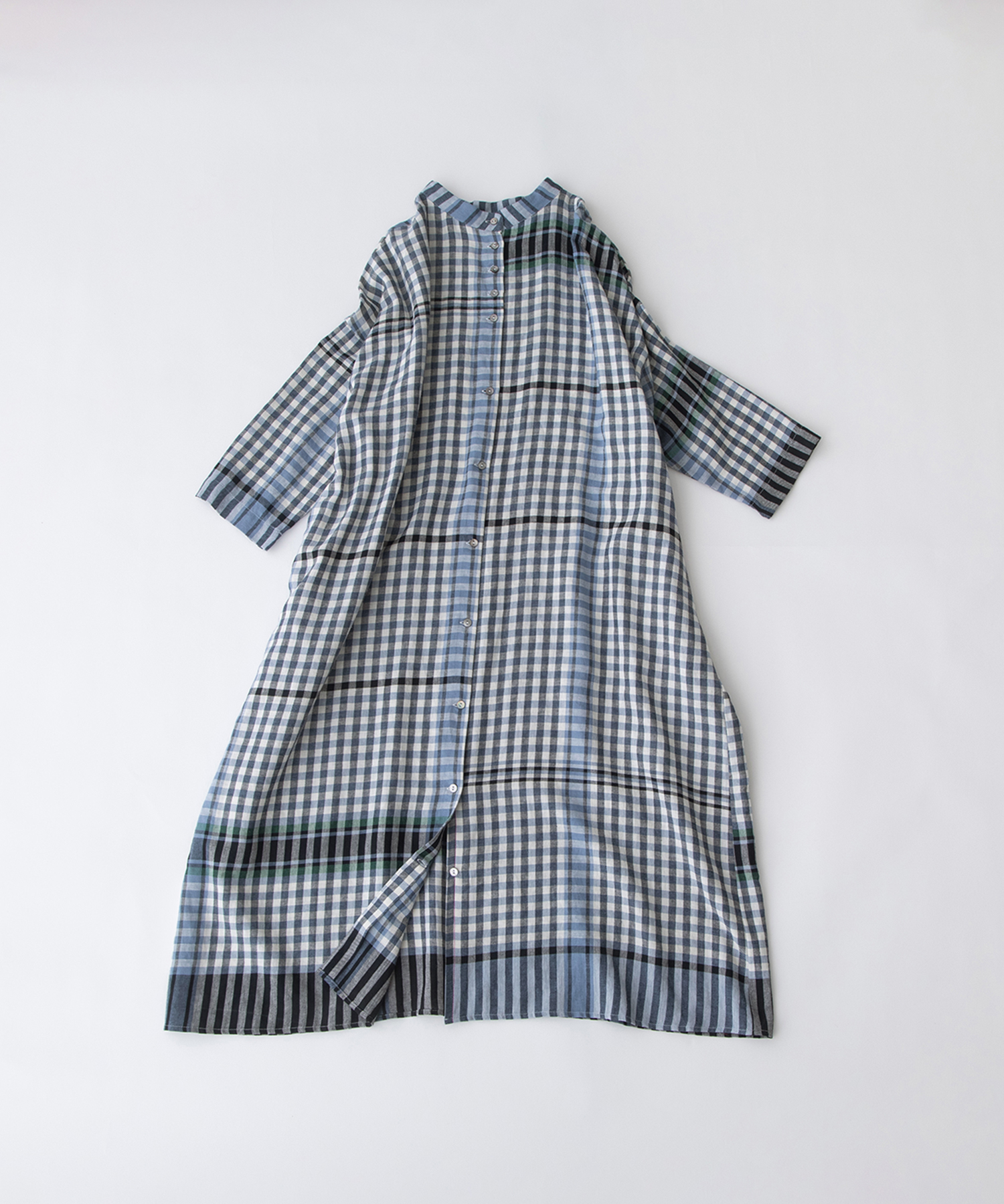 コットンリネンキッチンクロス風パネルチェック2wayワンピース