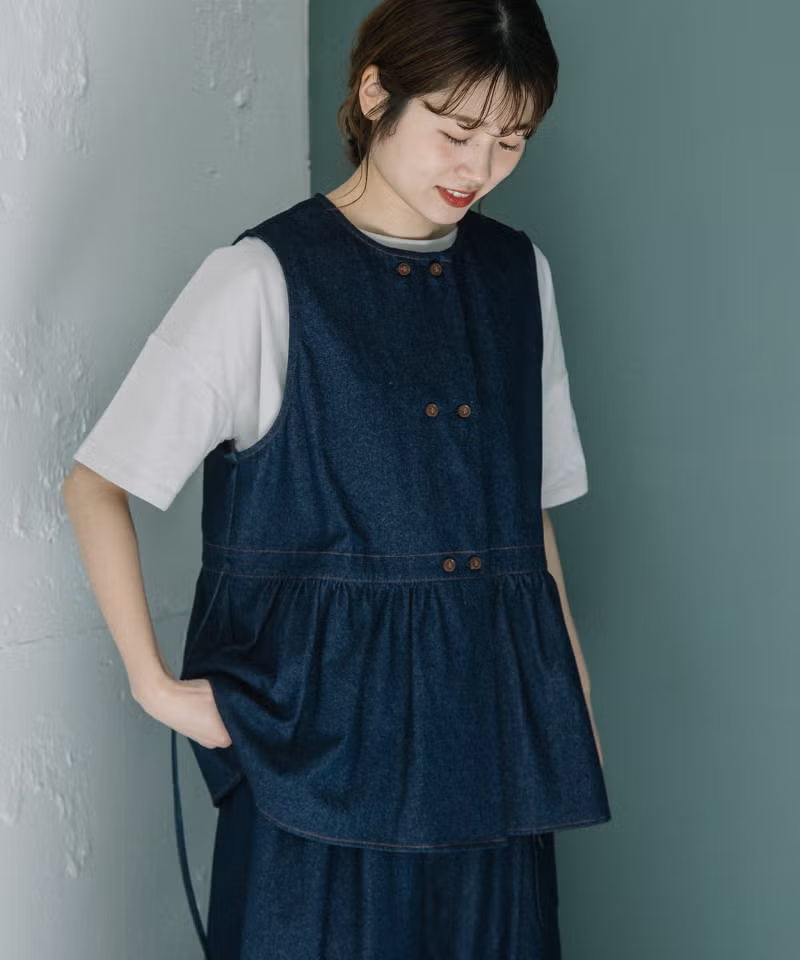 切り替えギャザーダブルボタンベスト