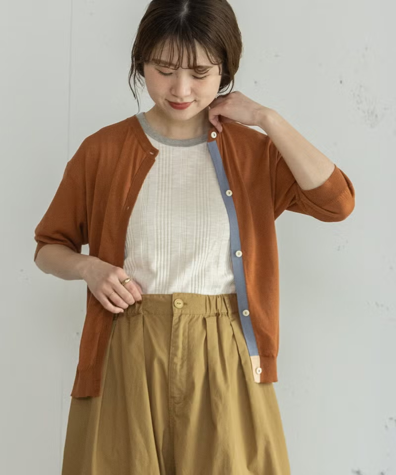 下前立て配色ニットカーディガン