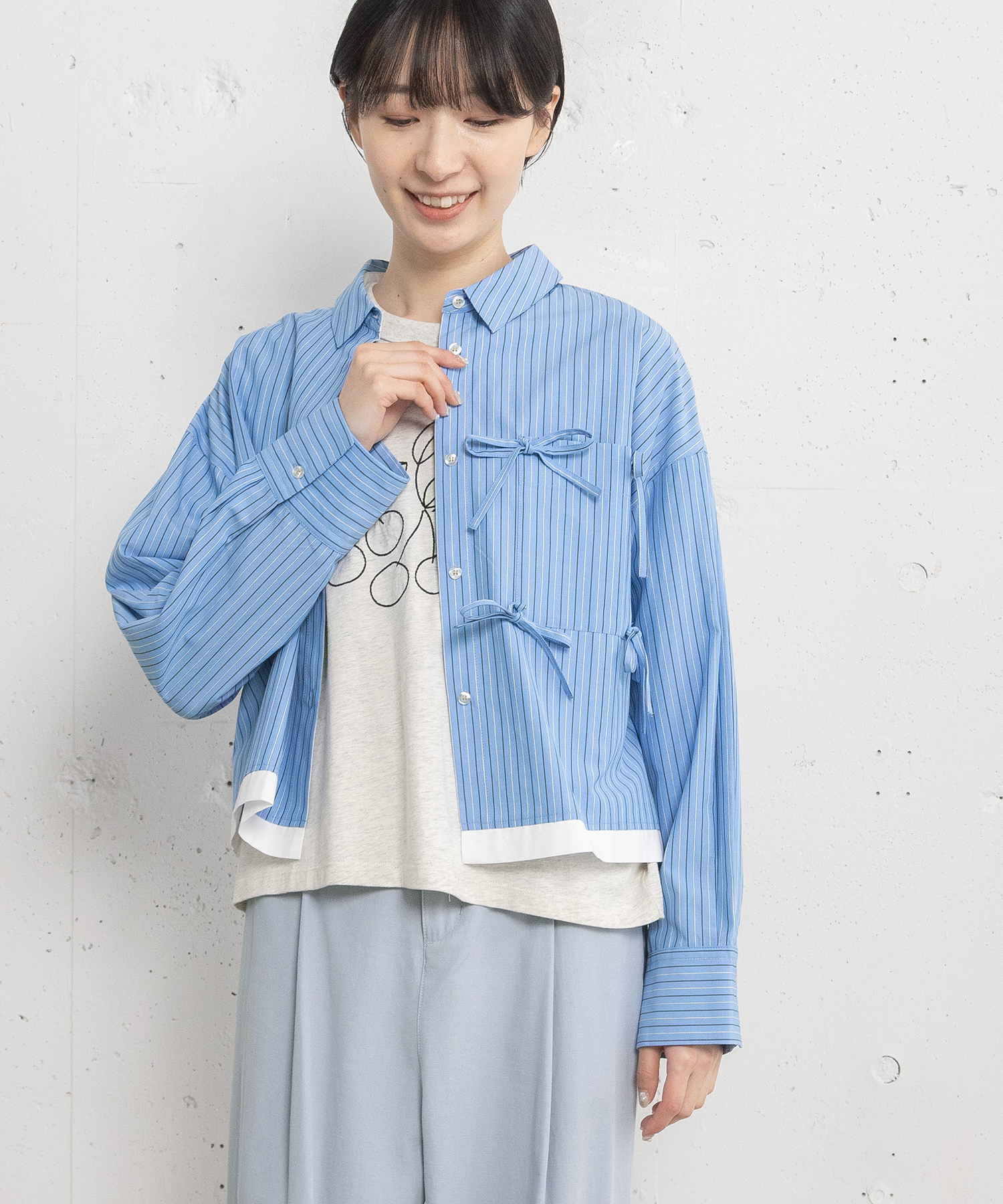 ダブルヘムmany manyリボンシャツ