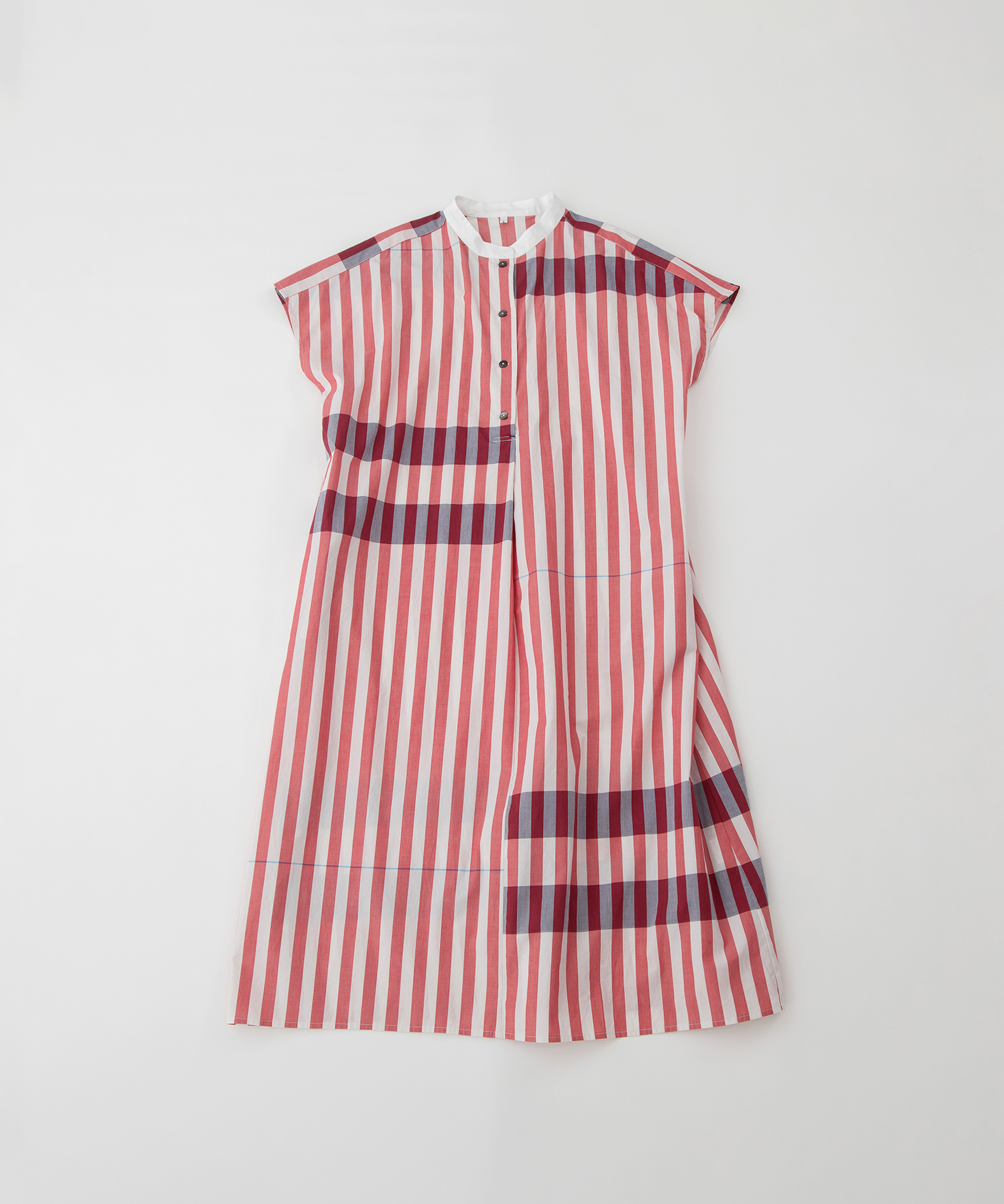 パネルストライプスタンドカラーワンピース