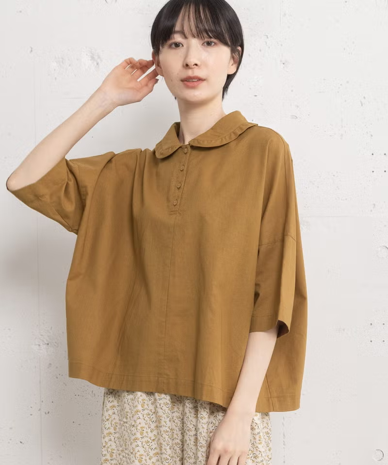 ゆるシルエットフリルポロ衿ブラウス