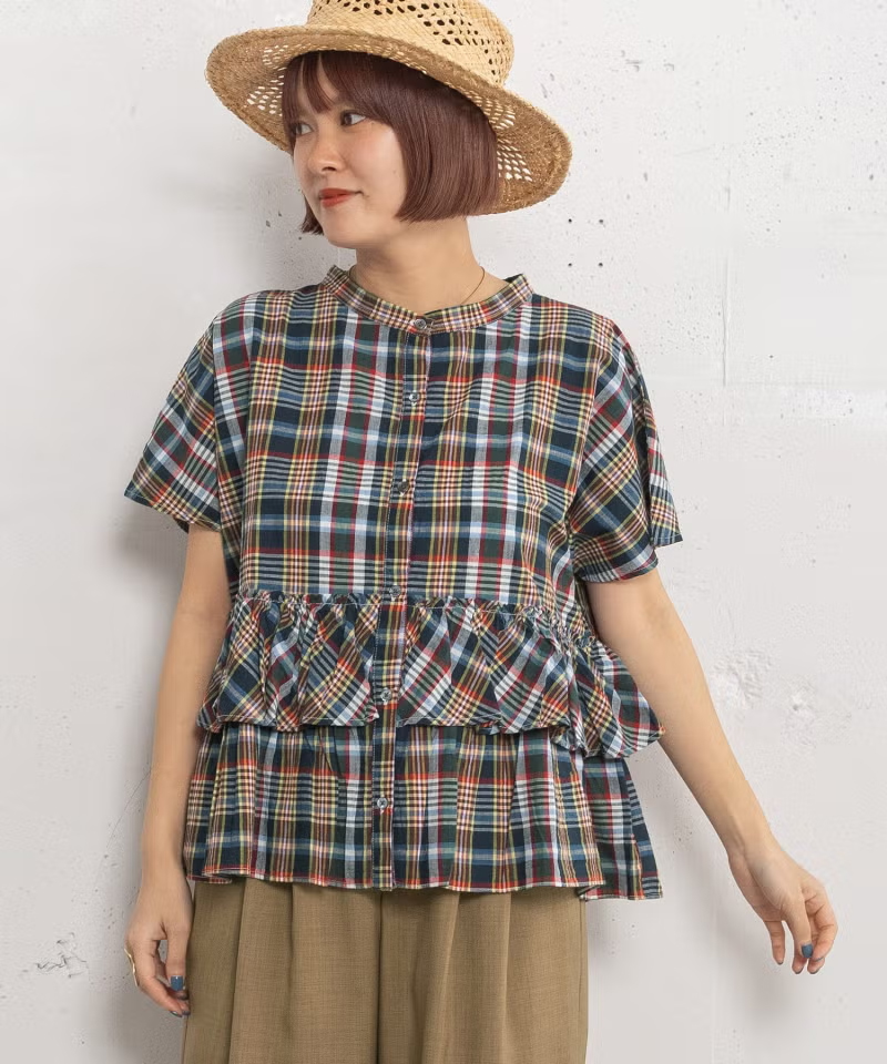 ＜made in INDIA＞Madras check Blouse