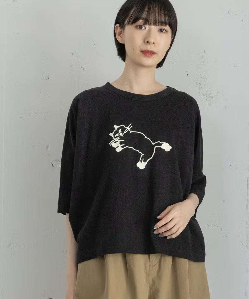 フロッキーねこプリントドルマントップス