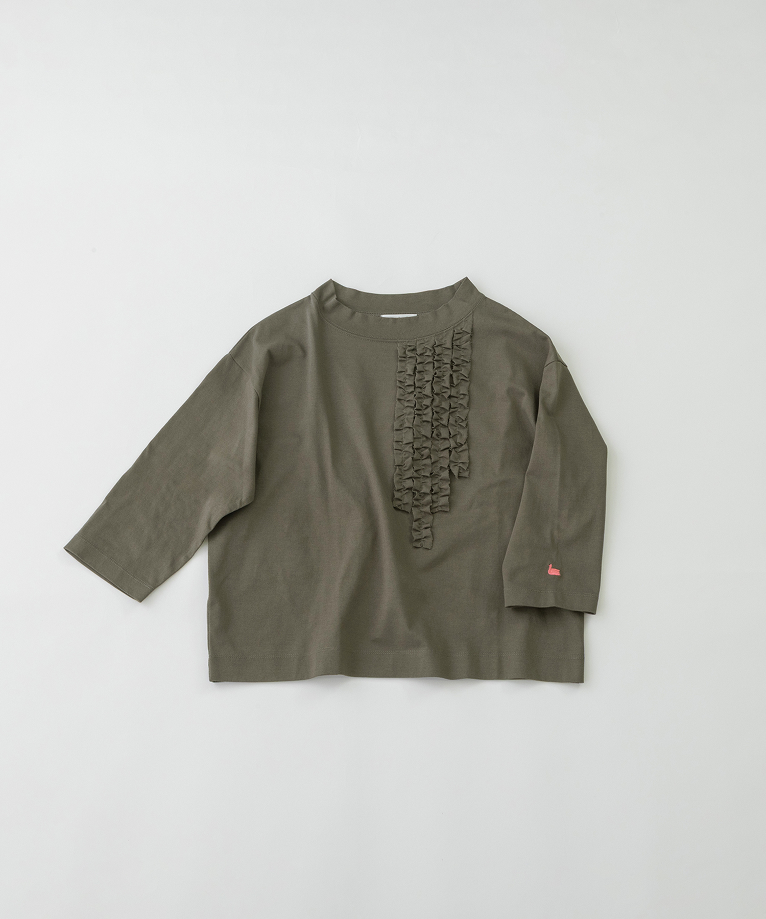モックネック6分袖フリルTシャツ